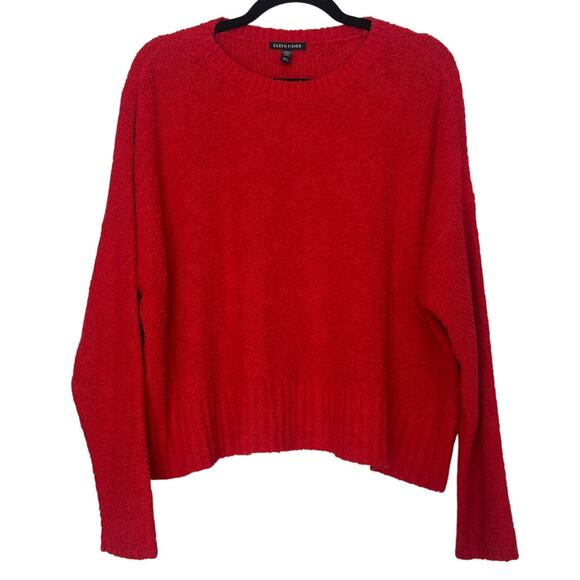 Eileen Fisher Red Cotton Fluff Crewneck Sweater, $268 retail, sustainable, Large - Picture 1 of 6